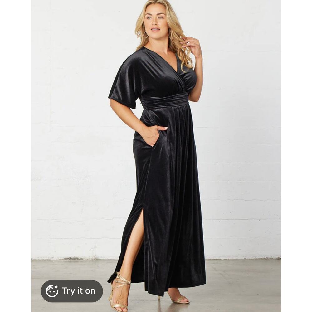 Kiyonna Verona Black Velvet Evening Dress, Size 2X - Party, Wedding - Excellent